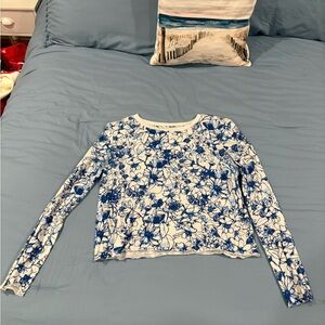 Maeve White and Blue Floral Long Sleeve Tee